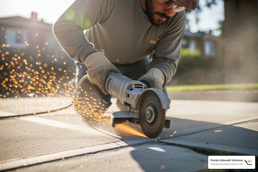 grinding cement sidewalk