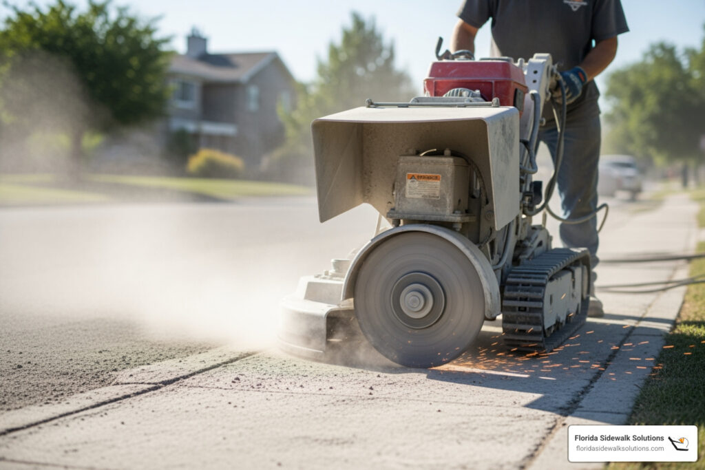 grinder for shaving down a concrete sidewalk