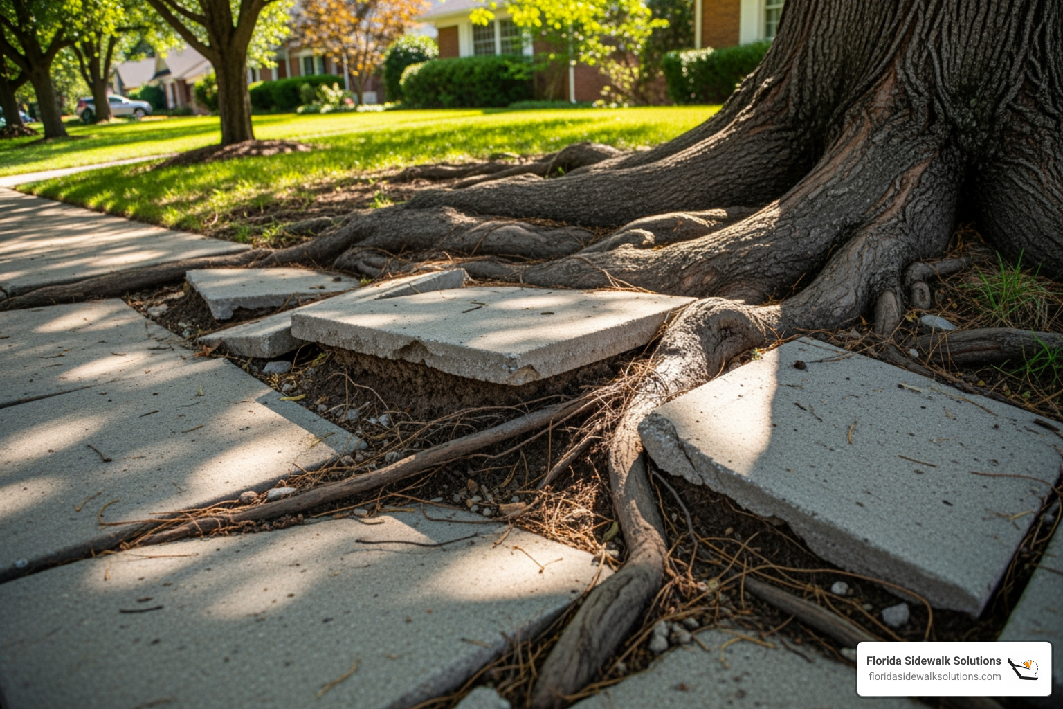shaving tree roots under sidewalk
